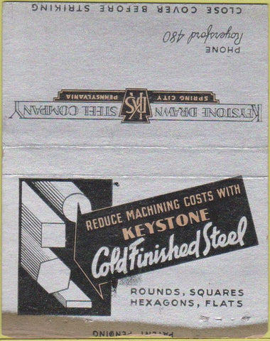 Matchbook Cover - Keystone Steel Spring City PA BOBTAIL 40 Strike