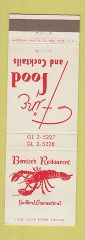 Matchbook Cover - Bernice's Restaurant Guildford CT lobster