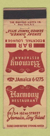 Matchbook Cover - Harmony Restaurant Jamaica LI NY WEAR