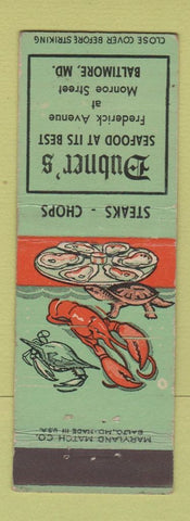 Matchbook Cover - Dubner's Seafood Baltimore MD