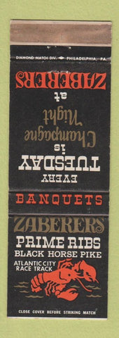 Matchbook Cover - Zaberers Prime Ribs Atlantic City NJ WORN