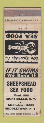 Matchbook Cover - Sheepshead Seafood Monticell Middletown NY WEAR