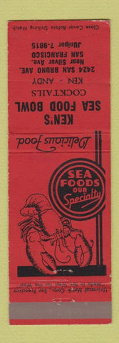 Matchbook Cover - Ken's Seafood Bowl San Francisco CA lobster