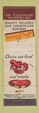 Matchbook Cover Lou Slicer's Denison Restaurant Indianapolis IN feature lobster