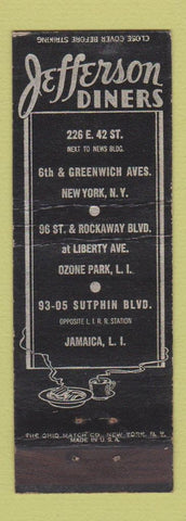 Matchbook Cover - Jefferson Diners New York City Ozone Park Jamaica LI NY