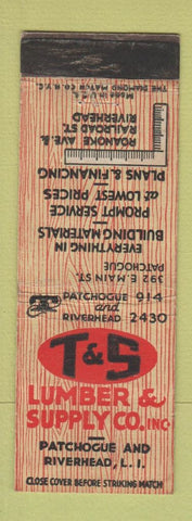 Matchbook Cover - T&S Lumber and Supply Patchogue Riverhead LI NY