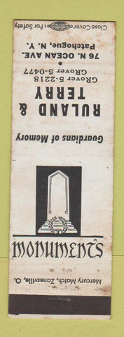 Matchbook Cover - Ruland & Terry Monuments Patchogue NY WORN