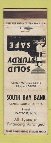 Matchbook Cover - South Bay Bank Center Moriches NY Eastport WORN