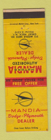 Matchbook Cover - Mandia Dodge Plymouth Great Neck NY WEAR