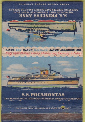 Matchbook Cover - SS Princess Anne Pocahontas Little Creek VA WORN 40 Strike