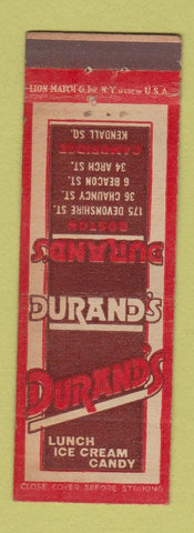 Matchbook Cover - Durand's Boston Cambridge MA lunch ice cream candy