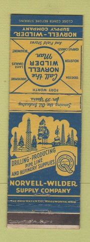 Matchbook Cover - Norvell Wilder Supply oil well Fort Worth Odessa Houston TX