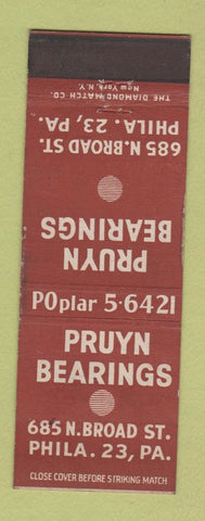 Matchbook Cover - Pruyn Bearings Philadelphia PA