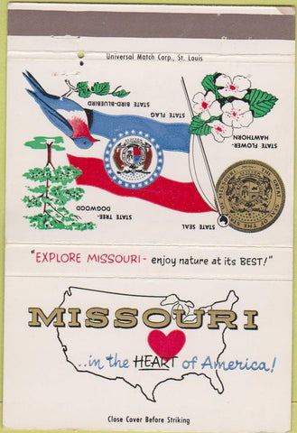 Matchbook Cover - Missouri State Tourism Jefferson City MO 40 Strike