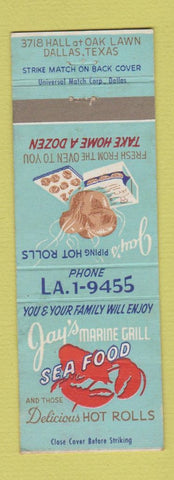 Matchbook Cover - Jay's Marine Grill seafood Dallas TX