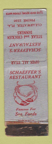 Matchbook Cover - Schaeffer's Restaurant Clearwater FL crab WORN