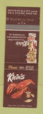 Matchbook Cover - Klein's Restaurant Pittsburgh PA lobster