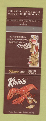 Matchbook Cover - Klein's Restaurant Pittsburgh PA lobster