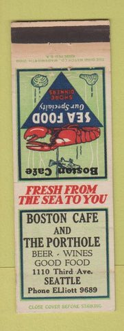 Matchbook Cover - Boston Cafe and The Porthole Seattle WA lobster