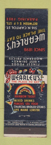 Matchbook Cover - Wearley's Restaurant seafood Washington DC feature