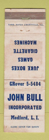 Matchbook Cover - John Bull Inc Medford LI NY vending juke box WORN