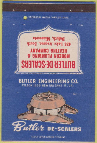 Matchbook Cover - Butler DeScalers Plumbing Heating Duluth MN 40 Strike