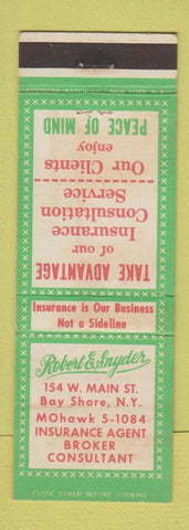 Matchbook Cover - Robert E Snyder Insurance Bay Shore NY