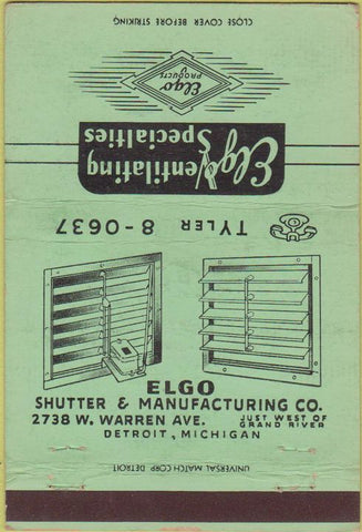 Matchbook Cover - Elgo Ventilating Specialties Detroit MI 40 Strike