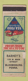 Matchbook Cover - Barney's Restaurant Bloomsburg PA lobster PAPER LOSS