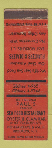 Matchbook Cover - Paul's Seafood Restaurant Brooklyn NY East Moriches LI NY