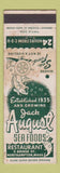 Matchbook Cover - Jack August Seafood Restaurant Northampton MA WEAR