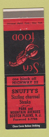 Matchbook Cover - Snuffy's Steaks lobster Scotch Plains NJ