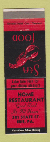 Matchbook Cover - Home Restaurant Erie PA lobster