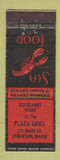 Matchbook Cover - Plaza Grill Lewiston ME Federal lobster
