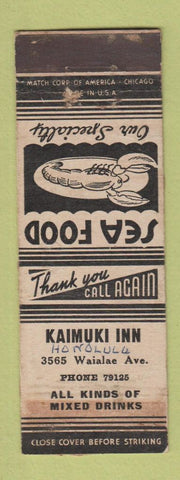 Matchbook Cover - Kaimuki Inn Honolulu Hawaii POOR BACK WHITE WORN WRITING