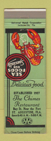 Matchbook Cover - The Chimes Restaurant St Augustine FL lobster