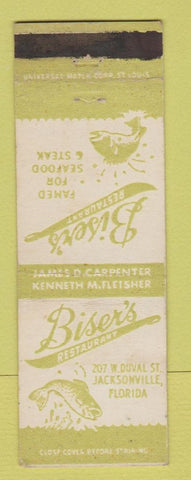 Matchbook Cover - Biser's Restaurant Jacksonville FL