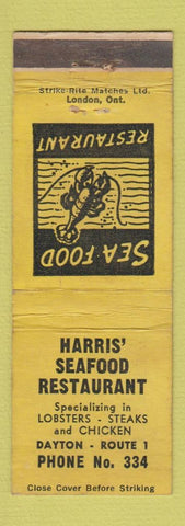 Matchbook Cover - Harris' Seafood Restaurant Dayton OH