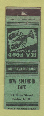 Matchbook Cover - New Splendid Cafe Berlin NH WORN