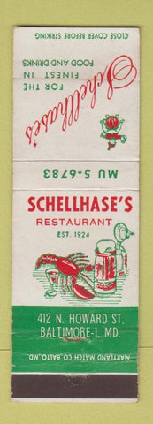 Matchbook Cover - Schellhase's Restaurant Baltimore MD lobster