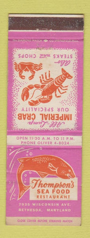 Matchbook Cover - Thompson's Seafood Restaurant Bethesda MD lobster