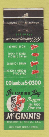 Matchbook Cover - McGinnis Resetaurant Lobster New York City WEAR