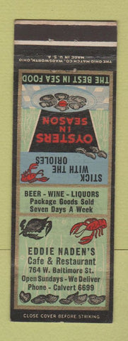 Matchbook Cover - Eddie Naden's Cafe Restaurant Baltimore MD lobster