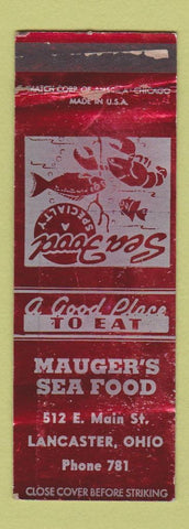 Matchbook Cover - Mauger's Seafood Lancaster OH WORN
