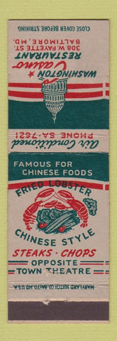 Matchbook Cover - Washington Casino Restaurant Baltimore MD