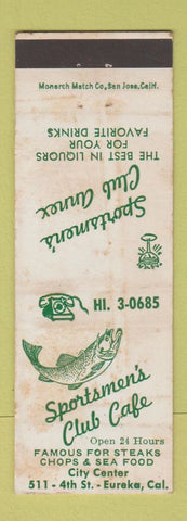 Matchbook Cover - Sportsmen's Club Cafe Eureka CA STAINED