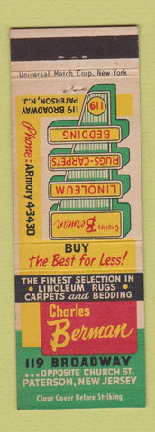 Matchbook Cover - Charles Berman Store Linoleum Rugs Paterson NJ