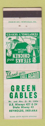 Matchbook Cover - Green Gables Reynolds IN