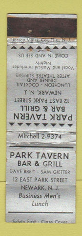 Matchbook Cover - Park Tavern Bar Grill Newark NJ
