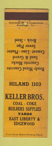 Matchbook Cover - Keller Bros Coke Coal East Liberty Edgwood PA